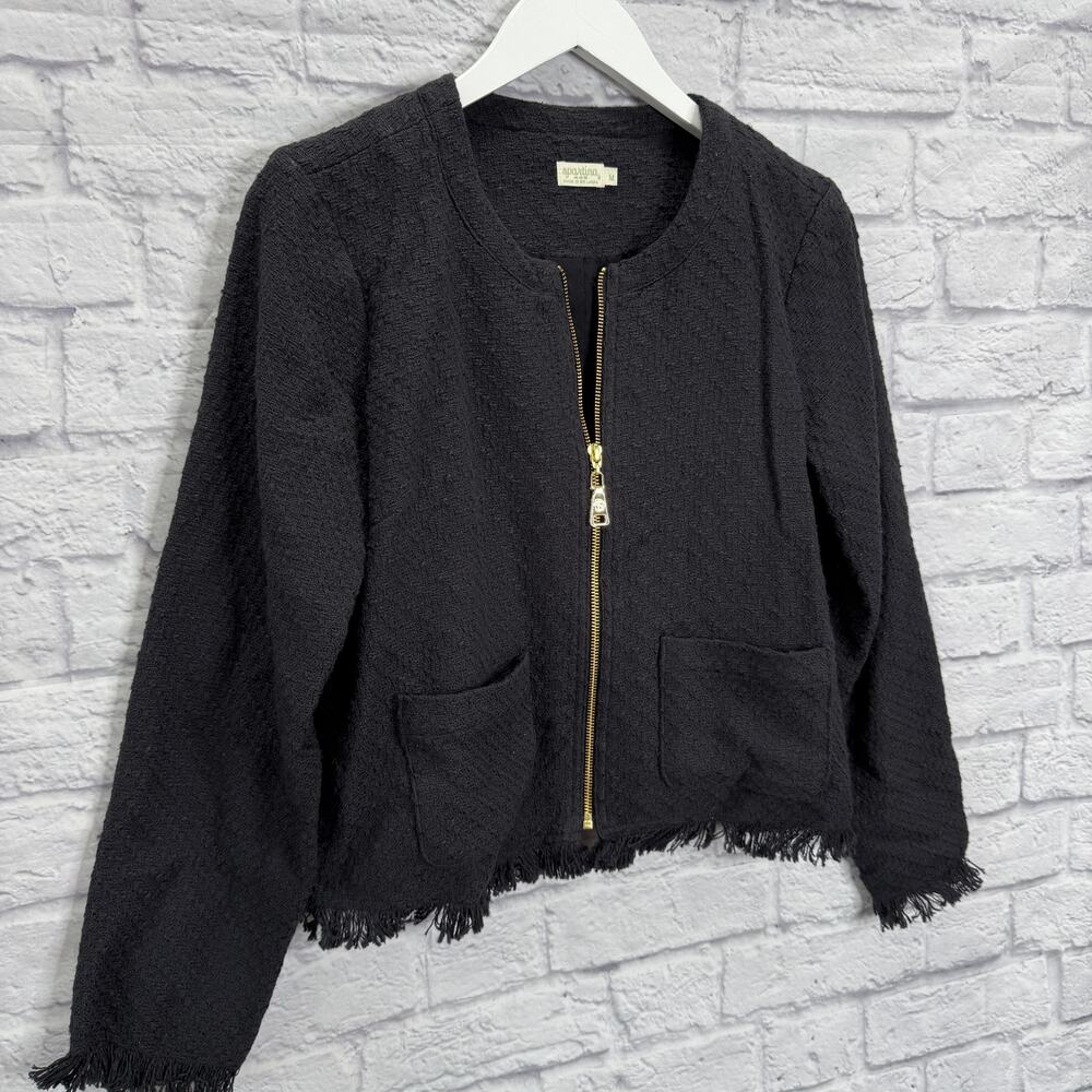 Spartina 449 Haigler Tweed Jacket Size M Black Cotton Quiet Luxury Zip - Picture 3 of 7